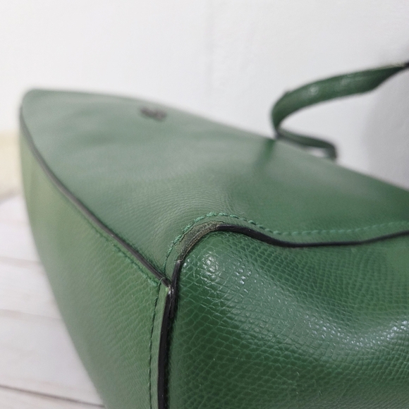 Coach Turnlock Tote Bag Emerald Green Crossgrain Leather Gunmetal Large - Picture 12 of 14